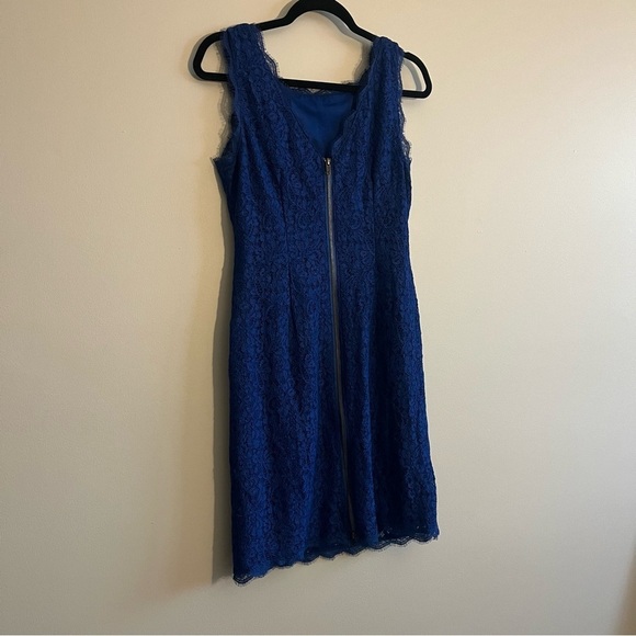 Adrianna Papell Women's 10 Elegant Blue Lace Dress Wedding Guest Romantic Sexy - Picture 8 of 13